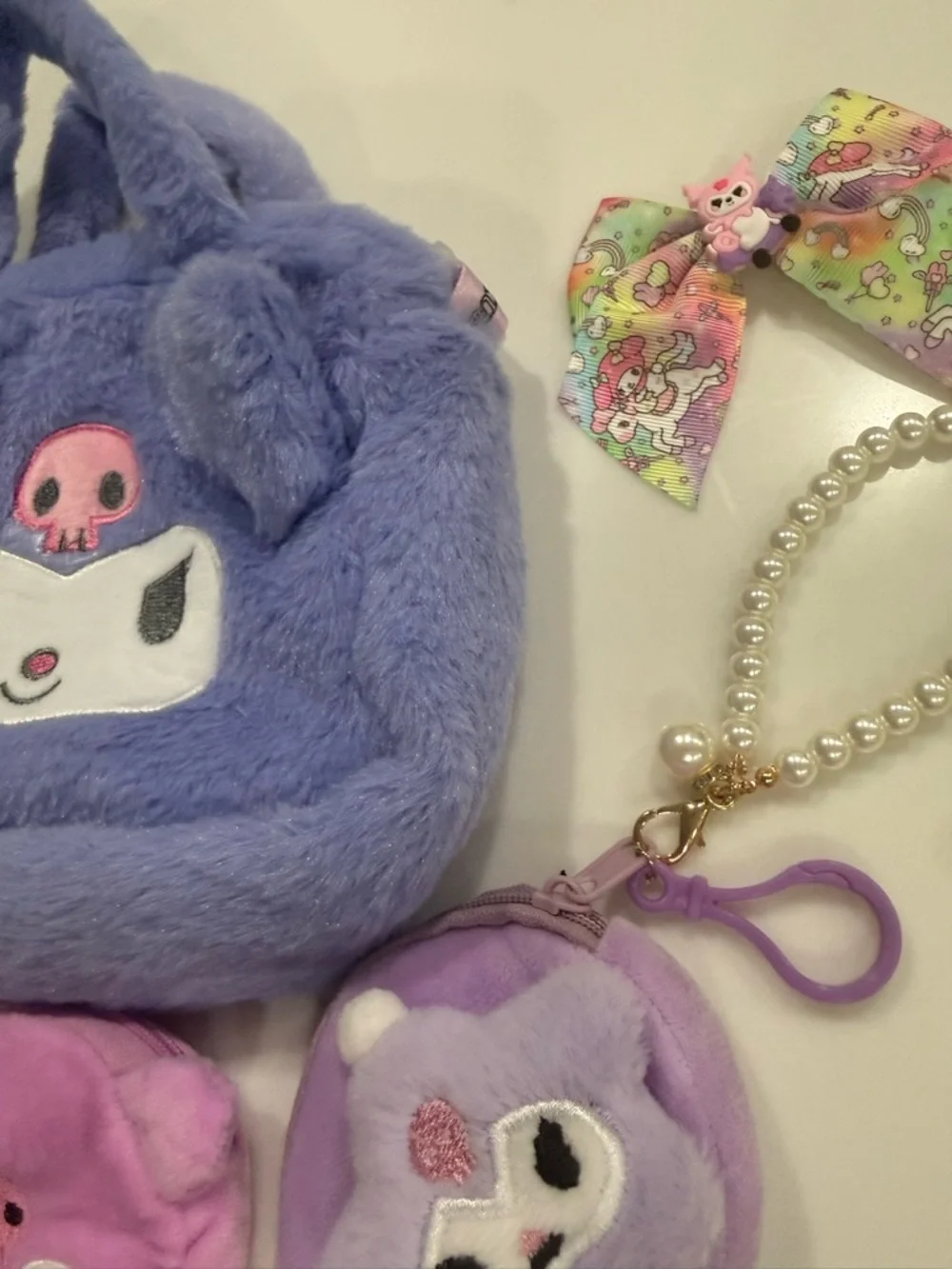 Kuromi Sanrio Plush Character Tote with accessories coin purse hair ties gift